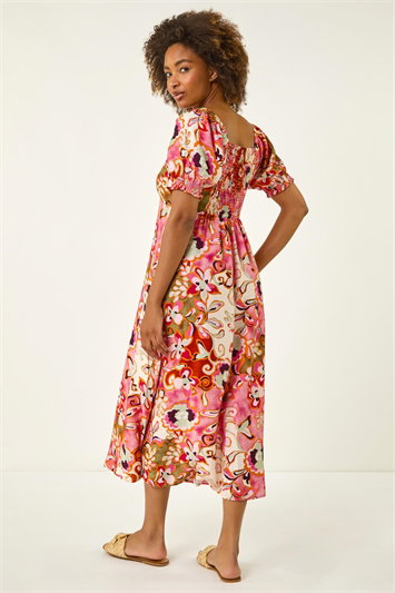 Floral Print Tie Front Midi Dress 14728472