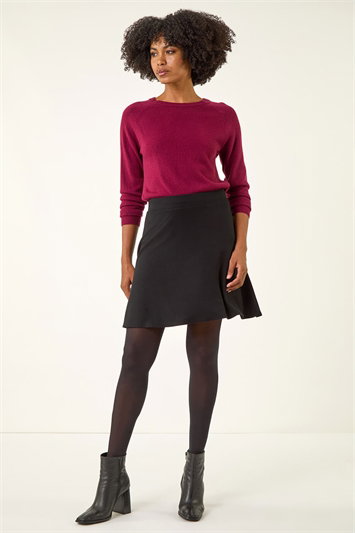 Elastic Waist Stretch A Line Skater Skirt 17037508