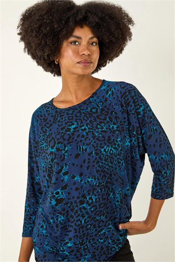 Blue Animal Print Stretch Top