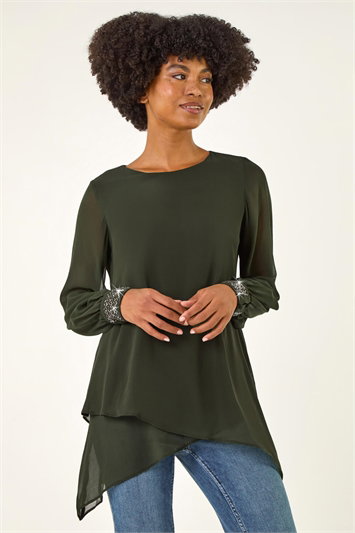 Green Sparkly Detail Layered Top