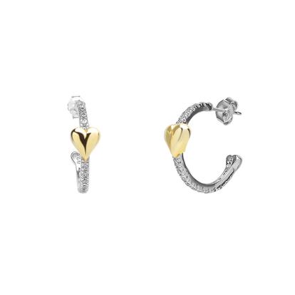 Metallic Hoop Heart Pave Sterling Silver Earring