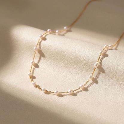 Metallic 18Ct Gold Vermeil Plated Essential Pearl Necklace