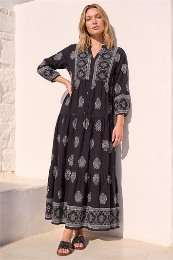 Black Baroque Border Midi Dress