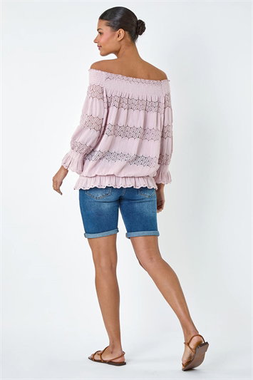 Lace Insert Frill Bardot Top 19398746