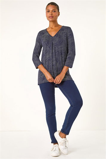 Spot Print Pleat Front Tunic Top 19372660