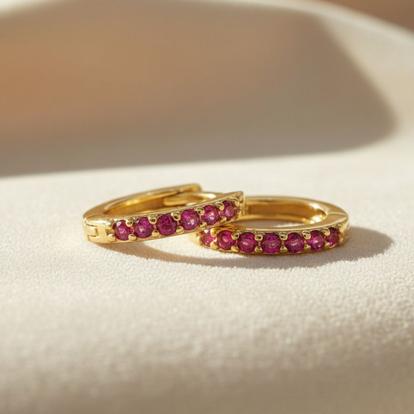 Metallic Ruby July Birthstone Small Huggie Hoop Earrings