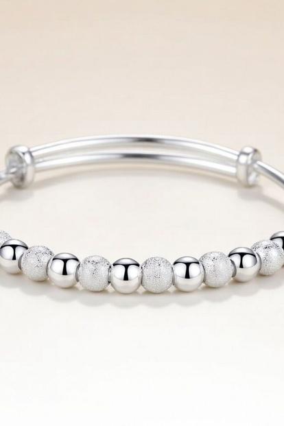 Metallic Silver Plated Beaded Adjustable Bracelet