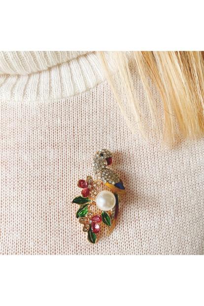 Multi Parrot Brooch With Pearl