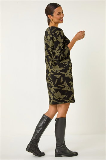 Leaf Print Pocket Detail Shift Dress 14632940