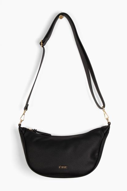 Pink Faux Leather Half Moon Crossbody Bag