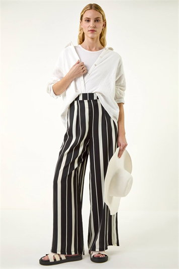 Black Stripe Print Wide Leg Trouser