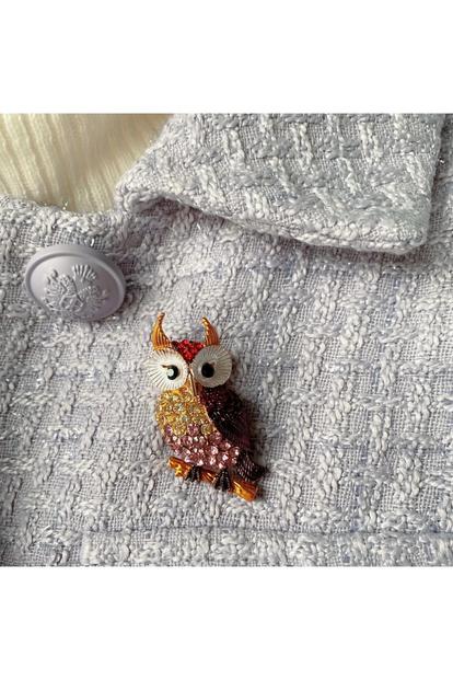 Metallic Owl Brooch With Diamante