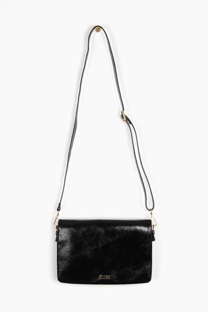 Black Metallic Faux Leather Crossbody Bag