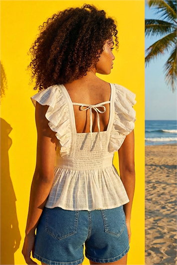 Dusk Textured Cotton Frill Top 20259338