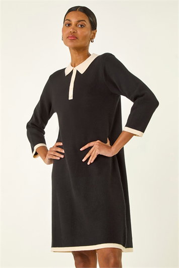 Black Button Detail Knitted Dress