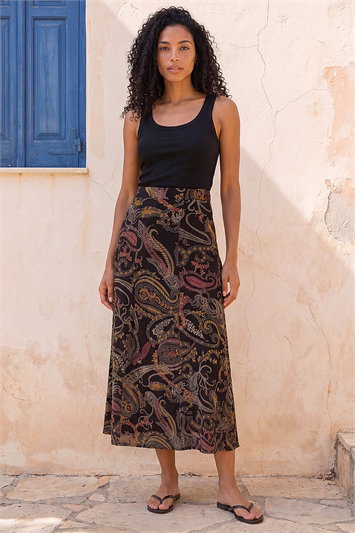 Modern Paisley Print Midi Stretch Skirt 17060908