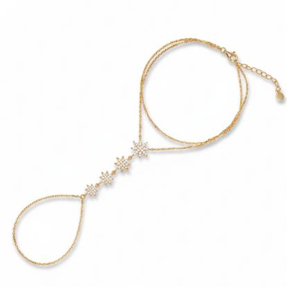 Metallic Stars Of Universe Sterling Silver Gold Plated Hand Chain Ring