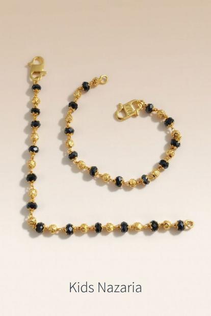 Metallic Gold & Black Beaded Baby Nazaria Bracelet/Anklet