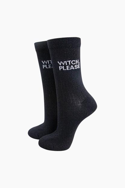 Black Witch Please Combed Cotton Glitter Socks