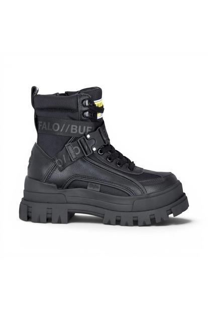 Black Womens Combat High Ankle Boots-Aspha-Com