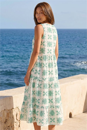 Floral Motif Tiered Midi Dress 14882338