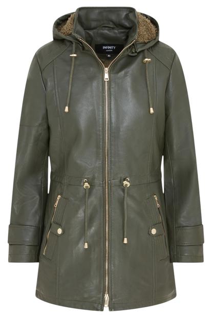 Black Leather Parka Hooded Trench Coat-Trekker