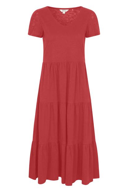 Red Malaga Tiered Broderie Sleeve Dress
