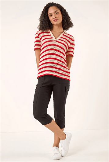 Black Cropped Cargo Stretch Trouser