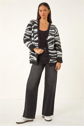 Dusk Zebra Print Fluffy Knit Cardigan 16303508