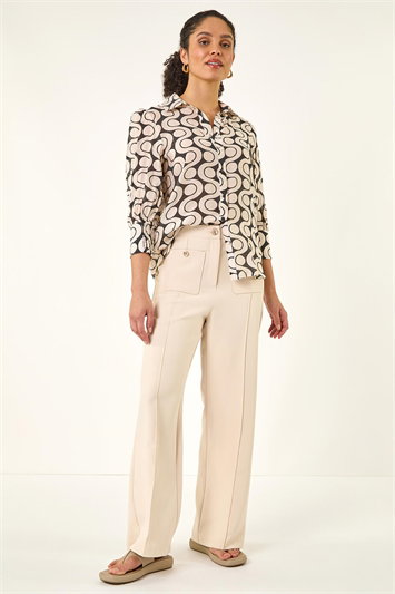 Cream Pocket Button Smart Trousers