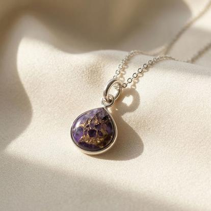 Metallic Amethyst February Birthstone Silver Pendant Necklace