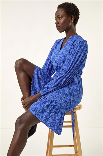 Blue Dotted Tie Waist Dress