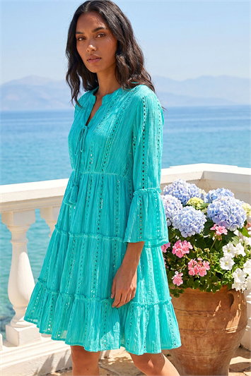 Sequin Shimmer Tie Detail Smock Dress 14595992