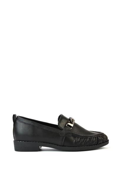 Black 'Heidi' Black Loafers With Chain Detail Slip On Casual