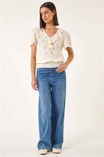 Textured Frill V-Neck Top 19485124