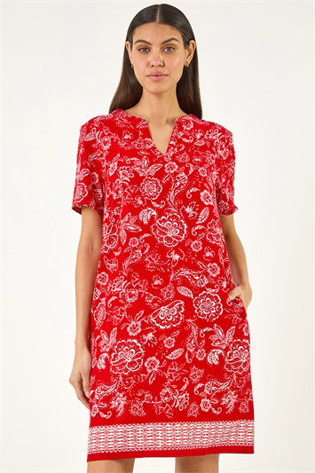 Paisley Print Linen Blend Shift Dress 14884378