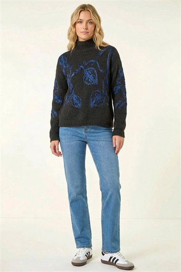 Black Cornelli Roll Neck Knit Jumper