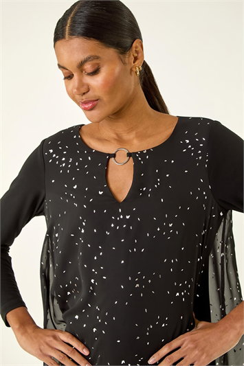 Ring Front Foil Tunic Top 19455608