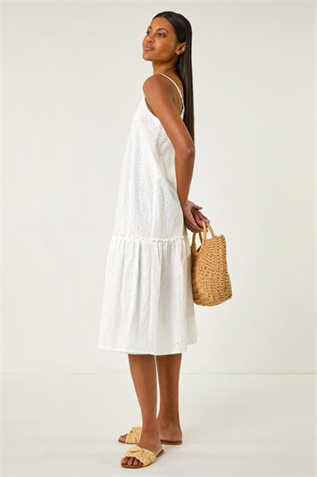 White Broderie Frill Tiered Midi Dress