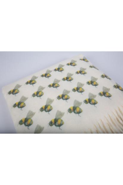 Cream Cashmere Feel Luxury Scarf Handprinted With Bees - Cream