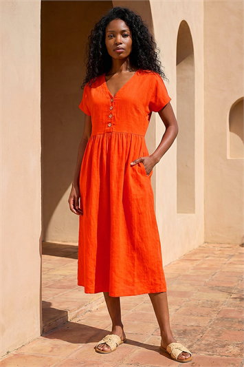 Linen Look Button Midi Dress 14732464