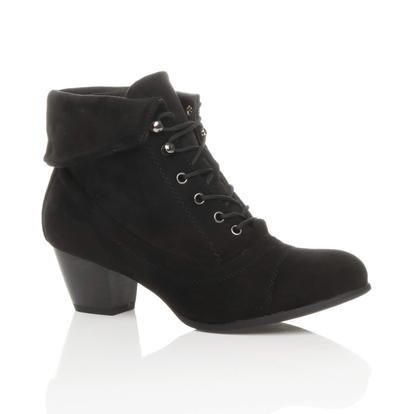 Black Mid Cuban Heel Pixie Granny Ankle Boots