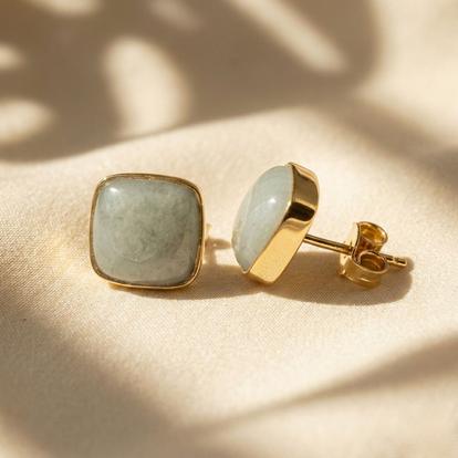 Blue Gold Plated Aquamarine March Birthstone Stud Earrings