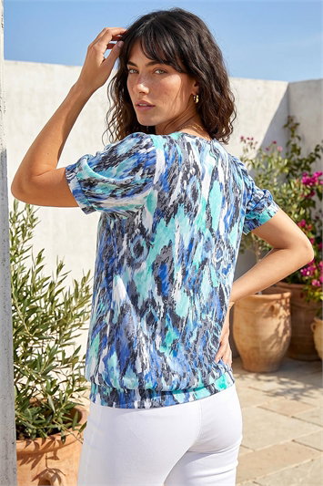 Animal Burnout Print Blouson Stretch Top 19283309