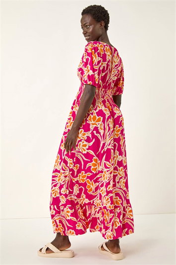Floral V-Neck Shirred Maxi Dress 14752672
