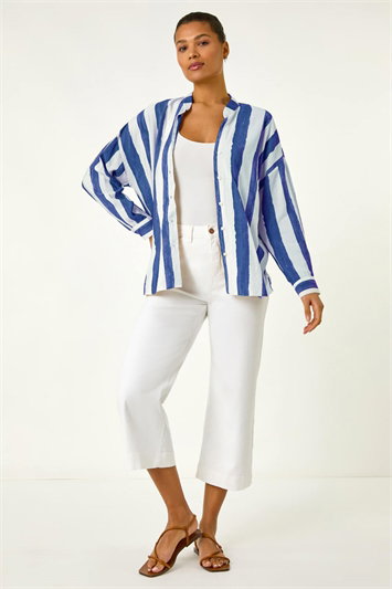 Blue Stripe Print Relaxed Button Shirt