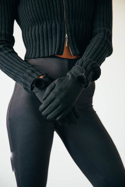 Black Gloves With Pom Pom