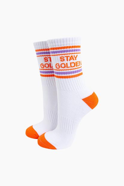 White Stay Golden Novelty Cotton Sports Socks