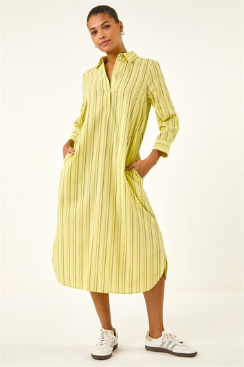 Yellow Textured Stripe Shirt Dress