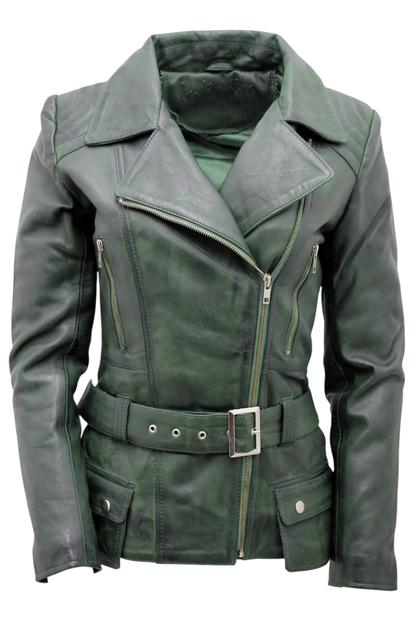 Black Womens Long Leather Biker Jacket-Quito